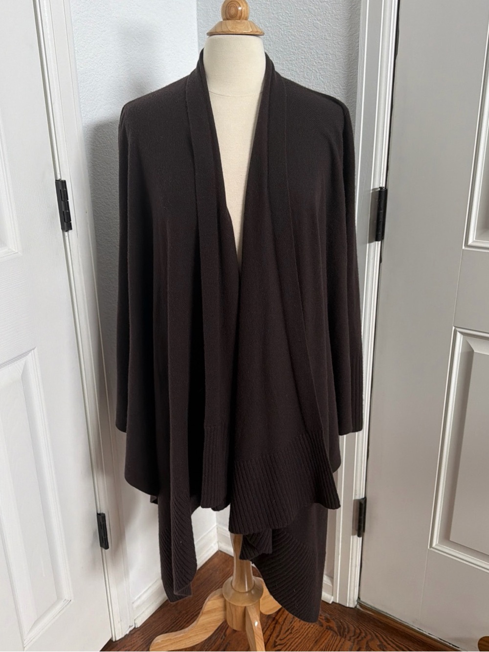 Lafayette 148 New York Chocolate Brown Open-Front Draped Cardigan